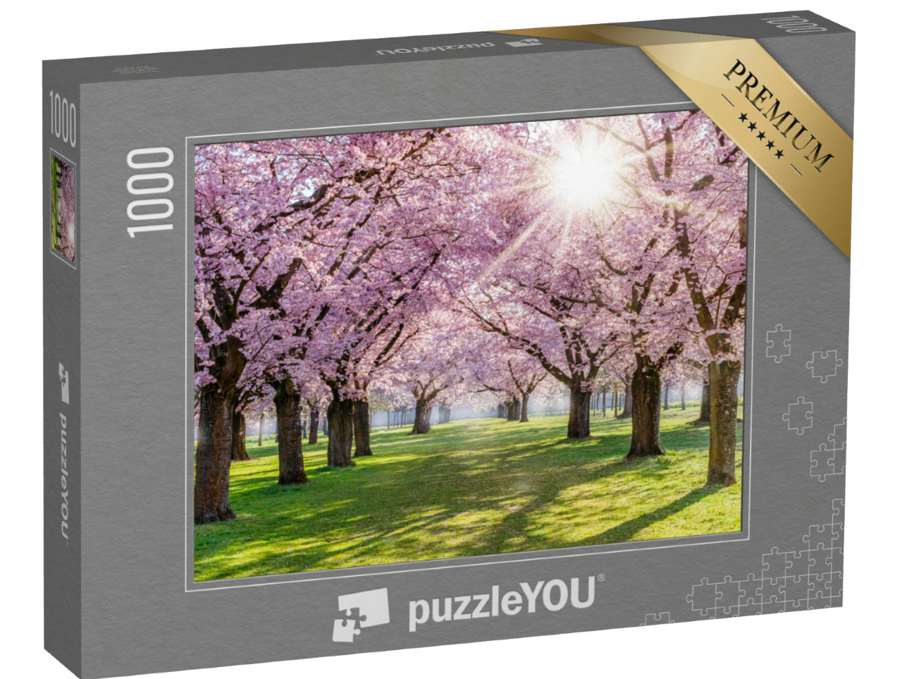 Puzzle 1000 Teile „Kirschblüte und Sonnenlicht im Park, Deutschland“