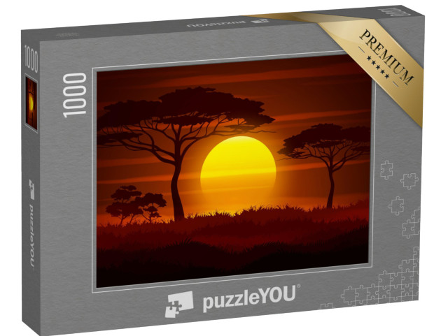 Puzzle 1000 Teile „Sonnenuntergang in der afrikanischen Savanne“