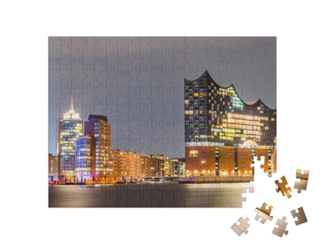 Puzzle 200 Teile „Elbphilharmonie und Hamburger Hafen bei Nacht“