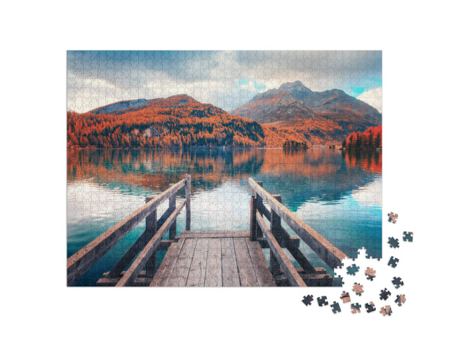 Puzzle 1000 Teile „Holzsteg am herbstlichen Silser See“