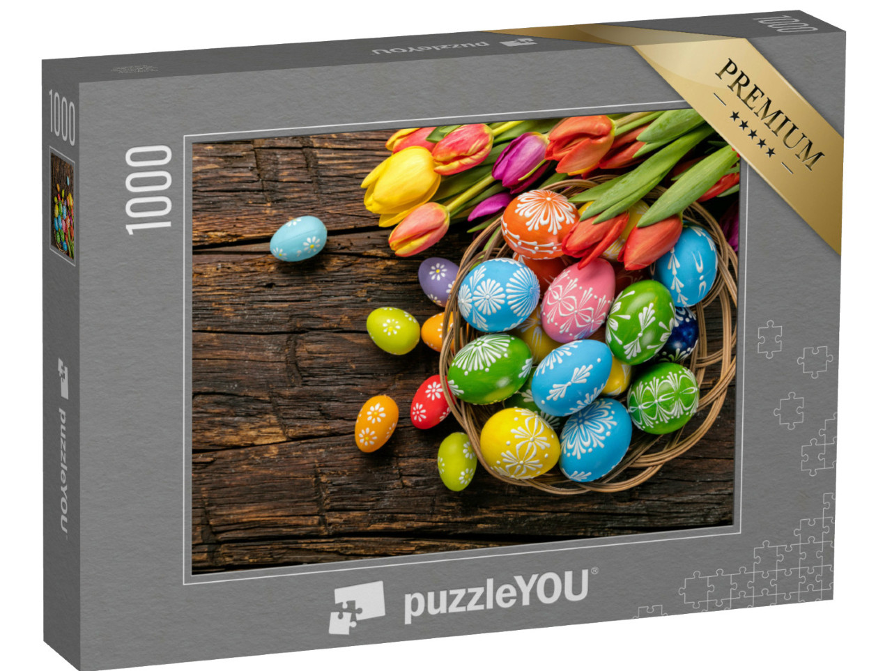Puzzle 1000 Teile „Ostereier und Tulpen“