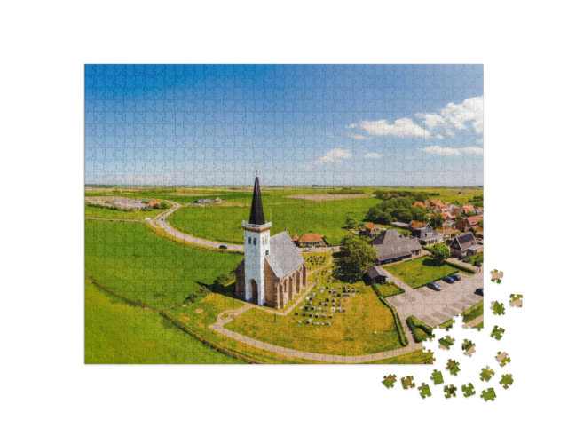 Puzzle 1000 Teile „Weiße Kirche in Den Hoorn auf Texel in den Niederlanden“