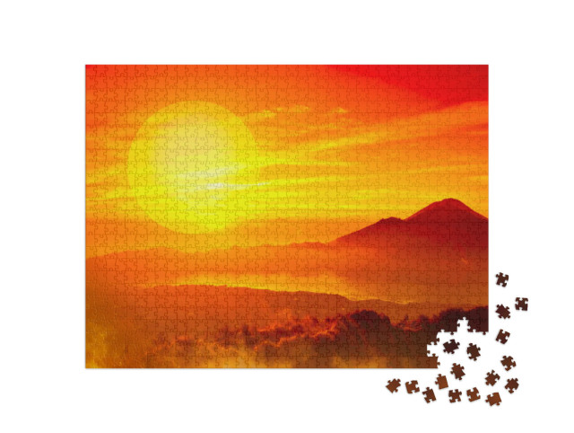 Puzzle 1000 Teile „Afrikanische Savanne im rotglühenden Sonnenuntergang“