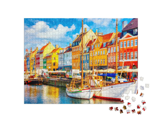 Puzzle 1000 Teile „Nyhavn Hafen im Zentrum von Kopenhagen, Dänemar“