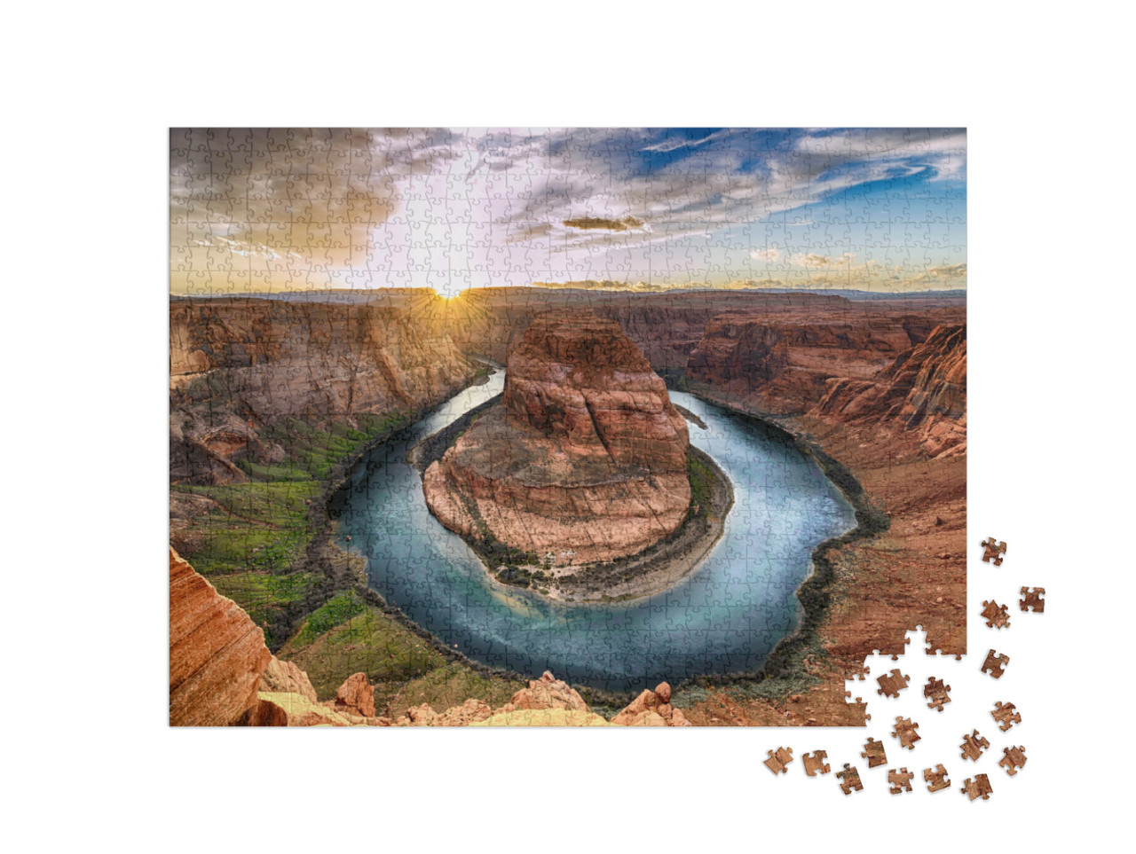 Puzzle 1000 Teile „Atemberaubender Sonnenuntergang am Horseshoe Bend, Colorado Canyon“