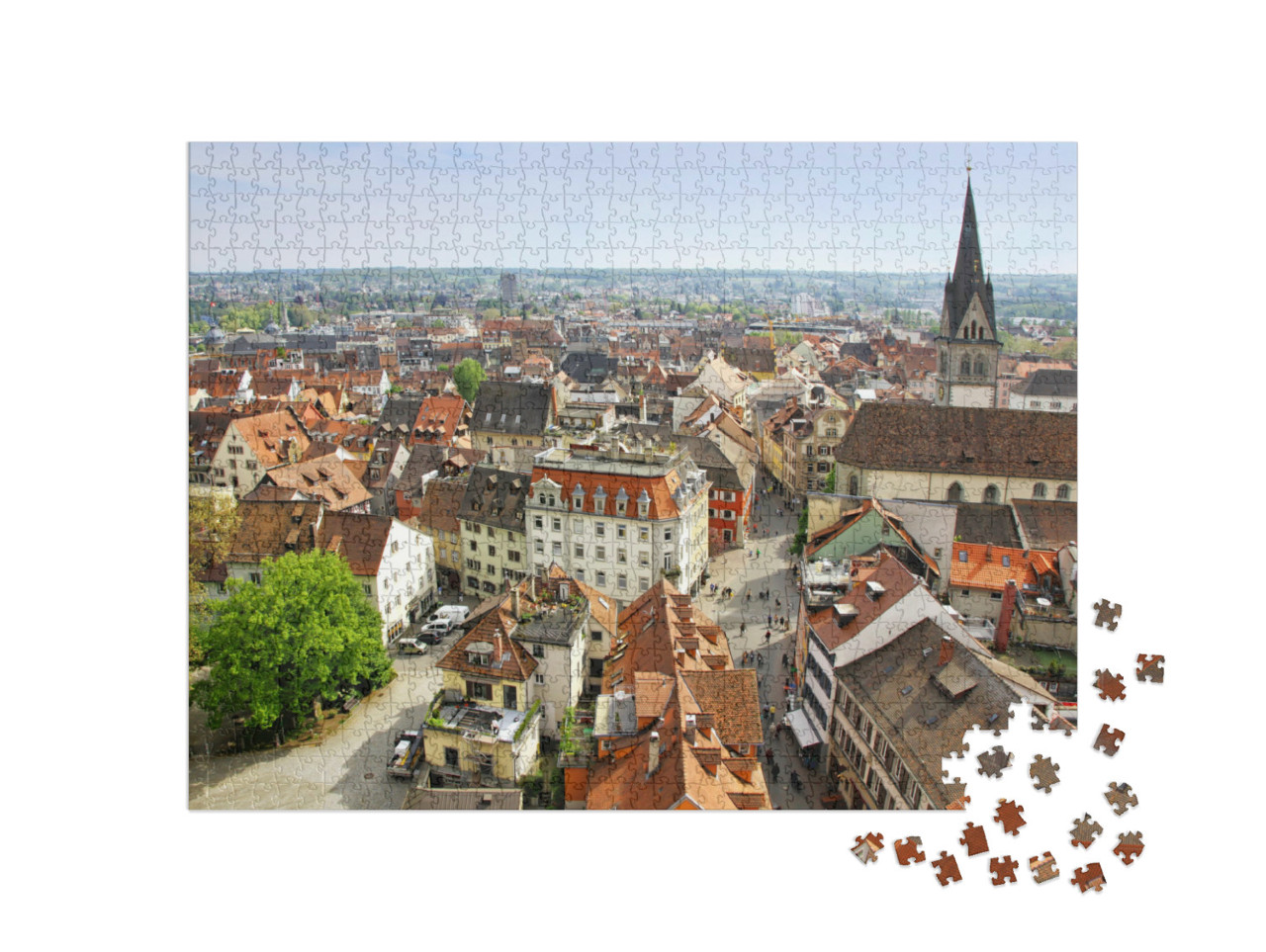 Puzzle 1000 Teile „Verbundene Städte: Konstanz in Deutschland und der Kreuzlingen in der Schweiz“