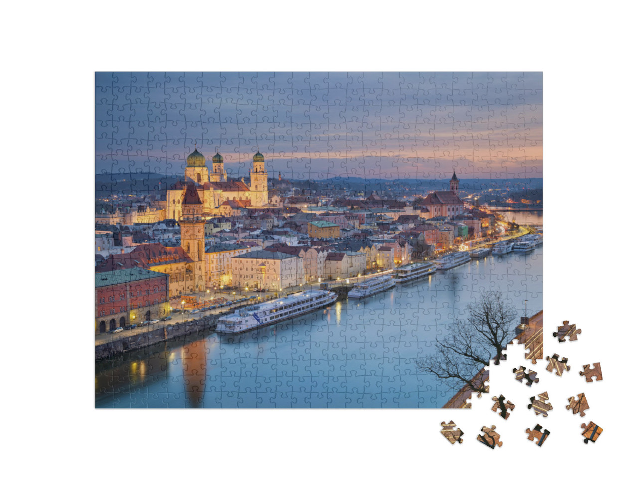 Puzzle 500 Teile „Passau an der Donau in der Dämmerung“