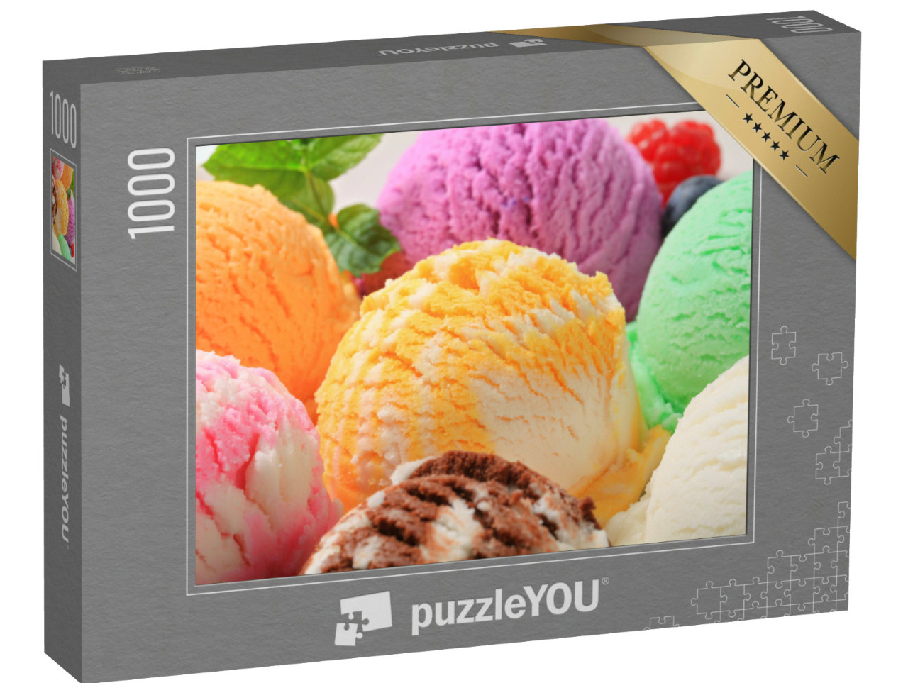 Puzzle 1000 Teile „Bunte Eiskugeln, bereit zum Genießen“