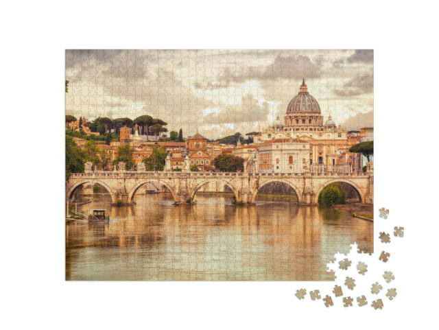 Puzzle 1000 Teile „Basilika St. Peter und Brücke Sant Angelo, Vatikanstadt, Rom, Italien“