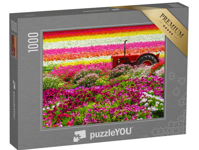 Puzzle 1000 Teile „Traktor in der Mitte der Carlsbad Flower Fields“