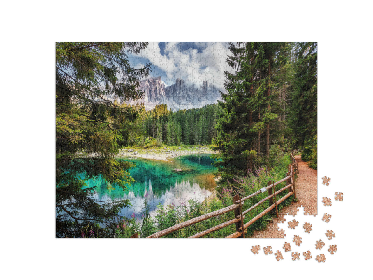 Puzzle 1000 Teile „Lago di Carezza See in den Dolomiten Alpen, Tirol, Italien“