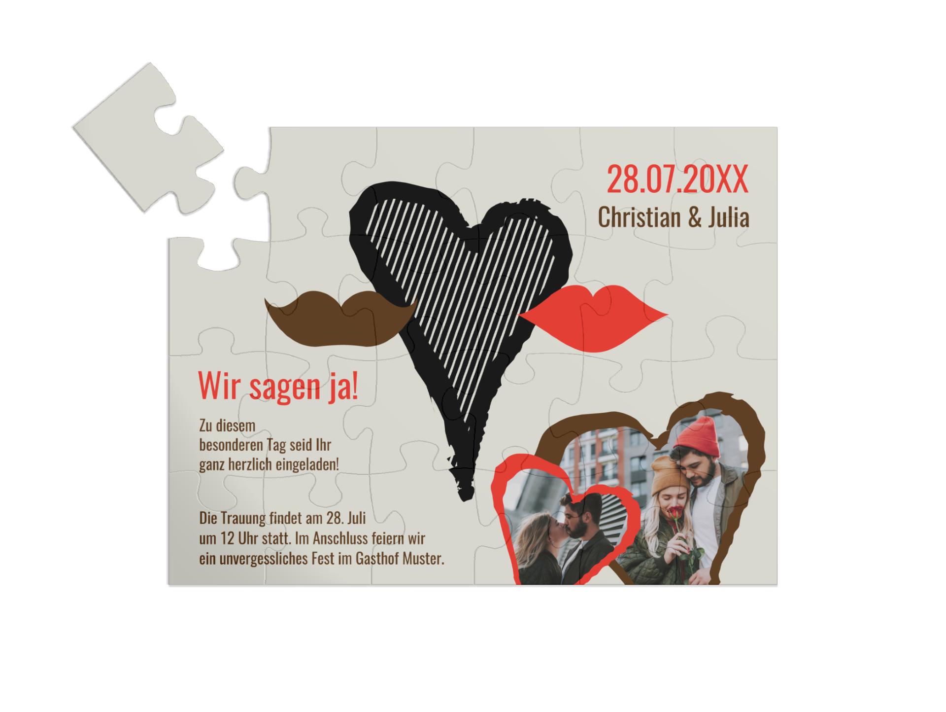 "Hipster love" in Querformat rot