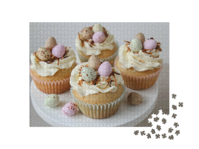 Puzzle 1000 Teile „Süße Cupcakes mit kleinen Wachtelostereiern verziert“