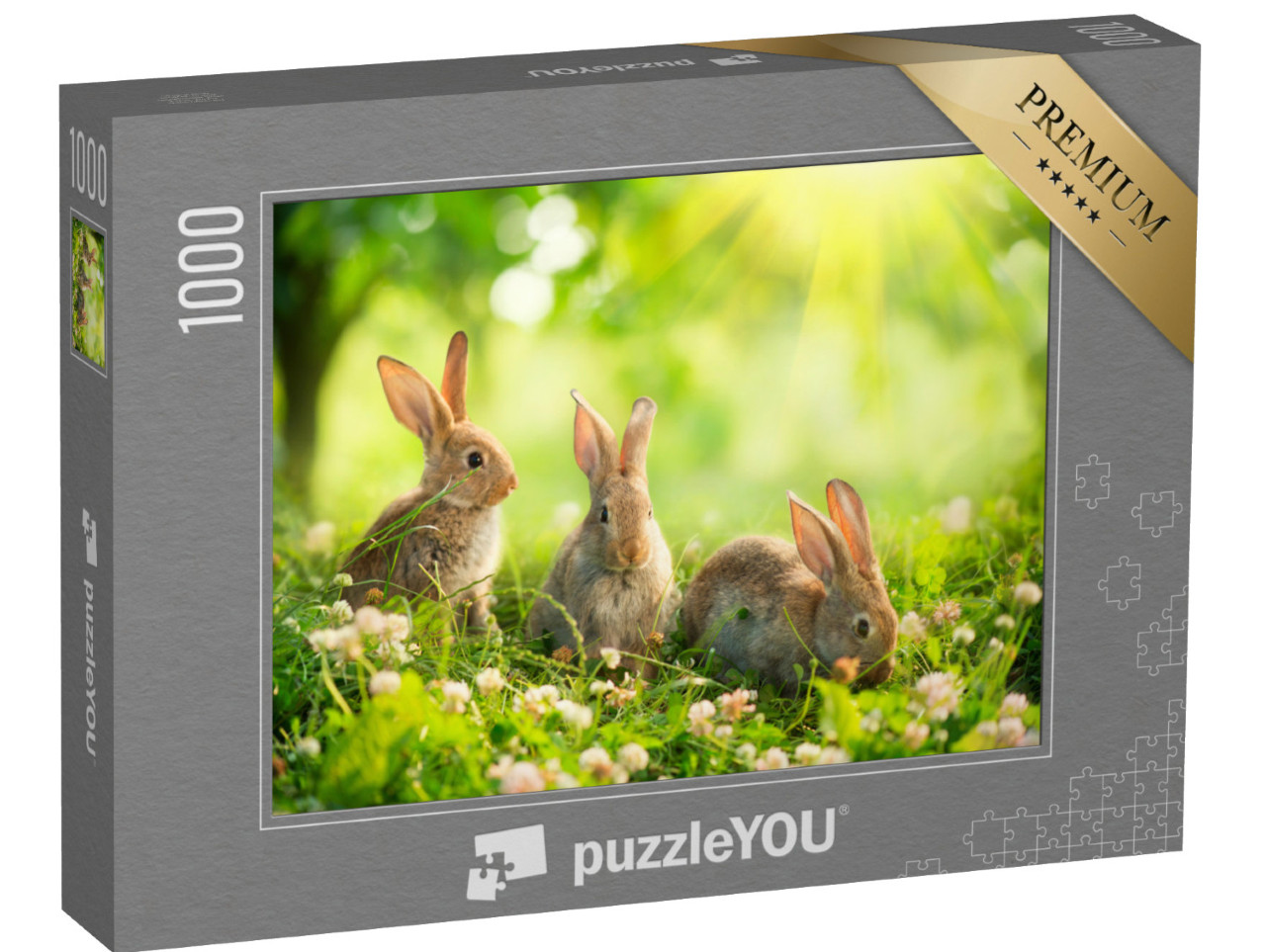 Puzzle 1000 Teile „Niedliche Kaninchen auf einer Frühlingswiese“