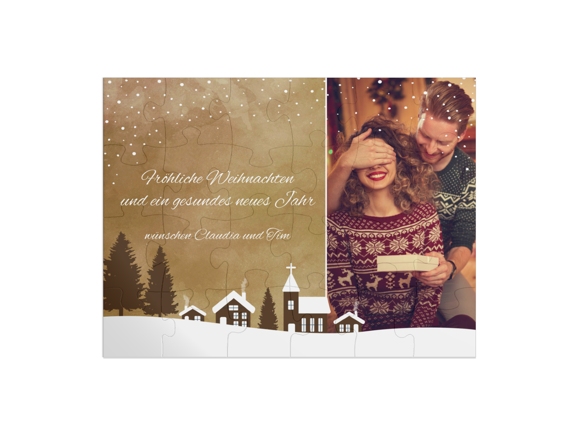 "Wintervillage" in Querformat gold
