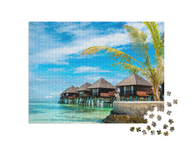 Puzzle 1000 Teile „Malerische Holzhäuser auf dem Wasser“