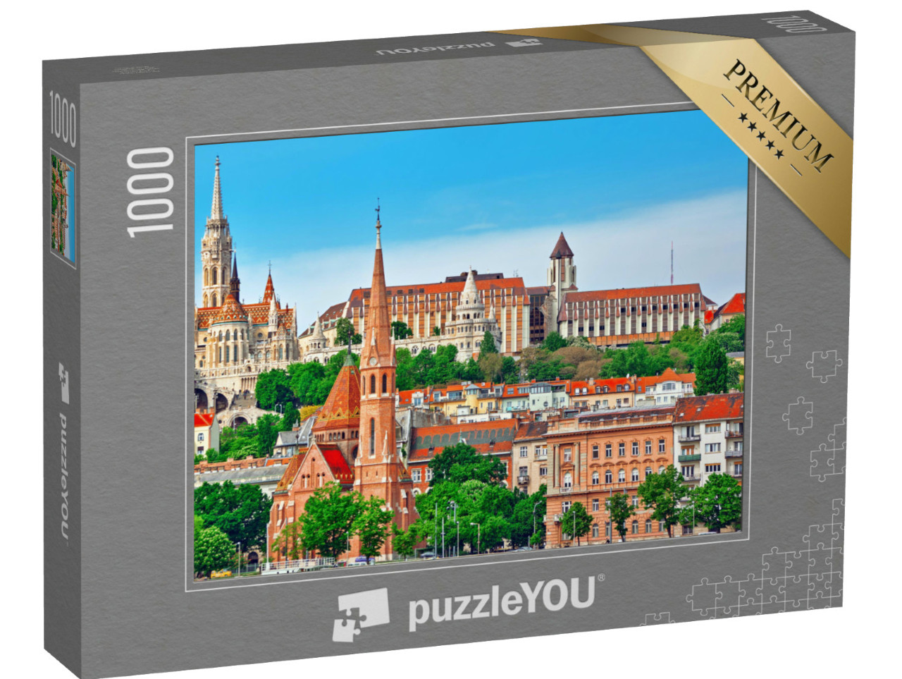 Puzzle 1000 Teile „St. Matthias Kirche, Fischerbastei mit Blick auf die Donau, Budapest, Ungarn“
