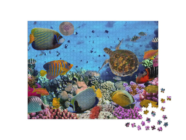 Puzzle 1000 Teile „Buntes Korallenriff mit Fischen und Meeresschildkröten“