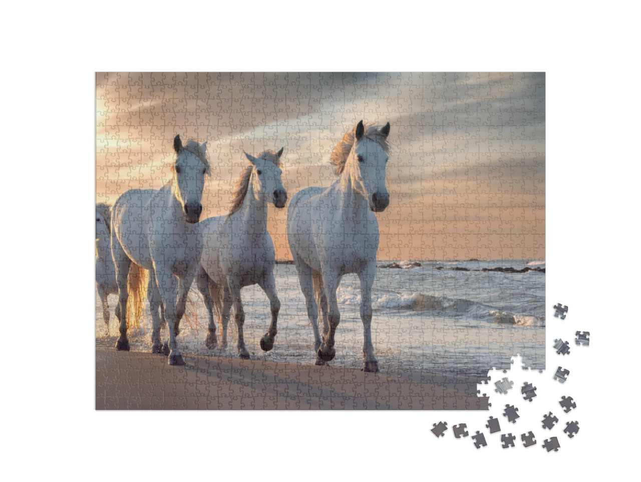 Puzzle 1000 Teile „Die weißen Pferde der Camargue, Frankreich“
