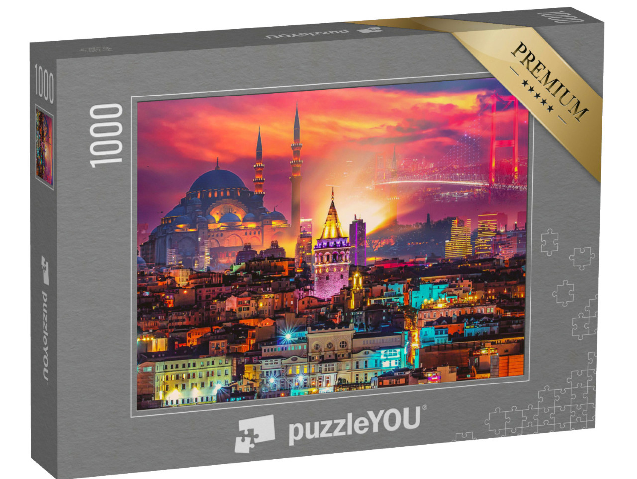 Puzzle 1000 Teile „Wunderschön beleuchtete Skyline von Istanbul, Türkei“