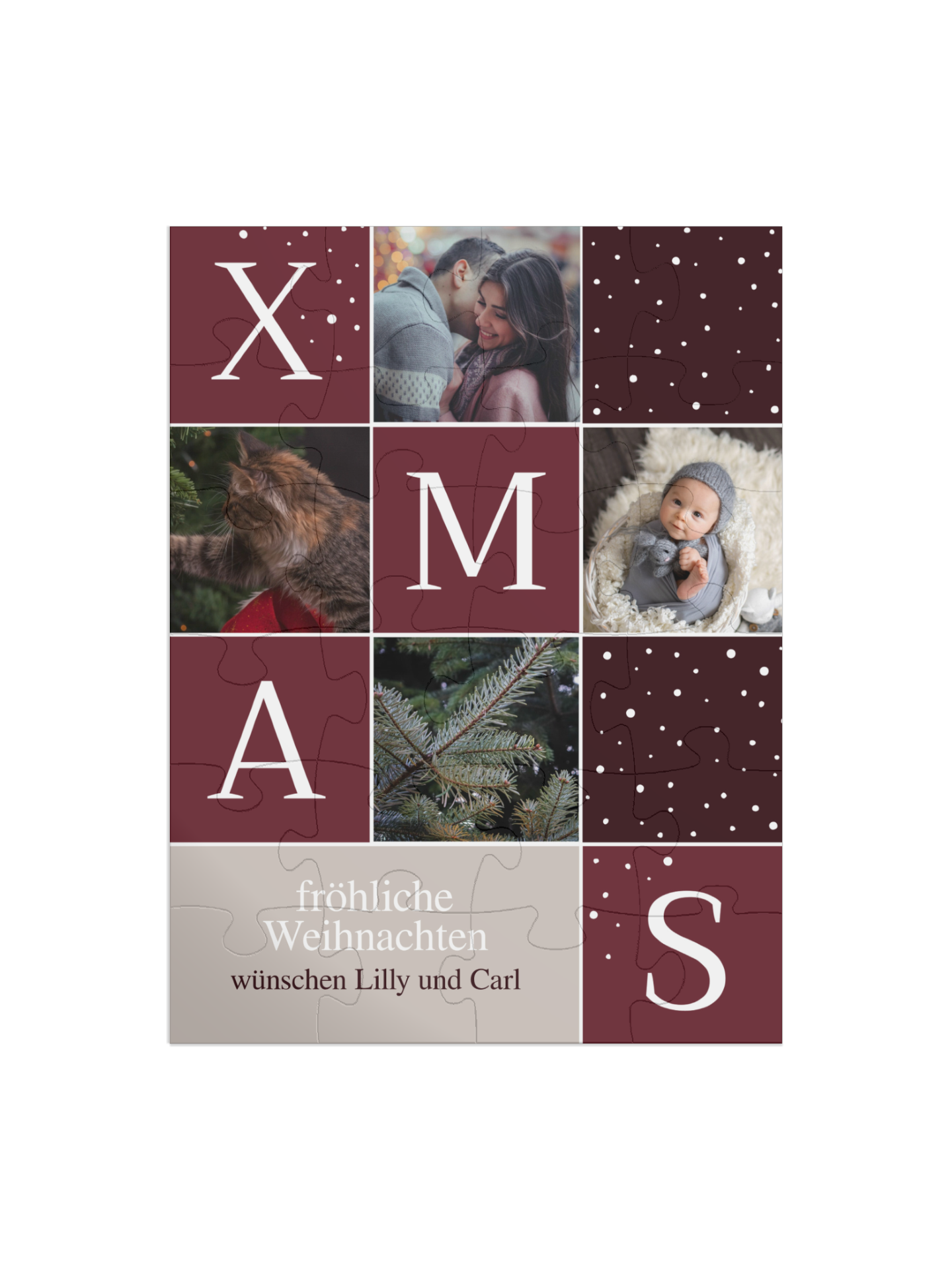 "Xmas" in Hochformat weinrot
