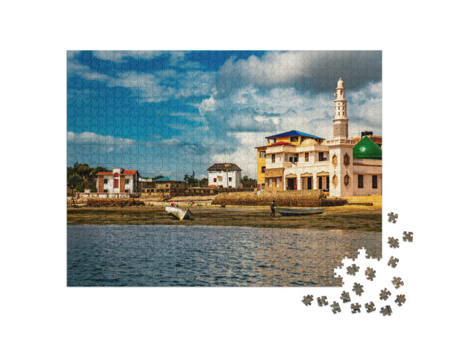 Puzzle 1000 Teile „Häuser und Riyadha-Moschee aus Korallenflachziegeln, Kenia, Afrika“