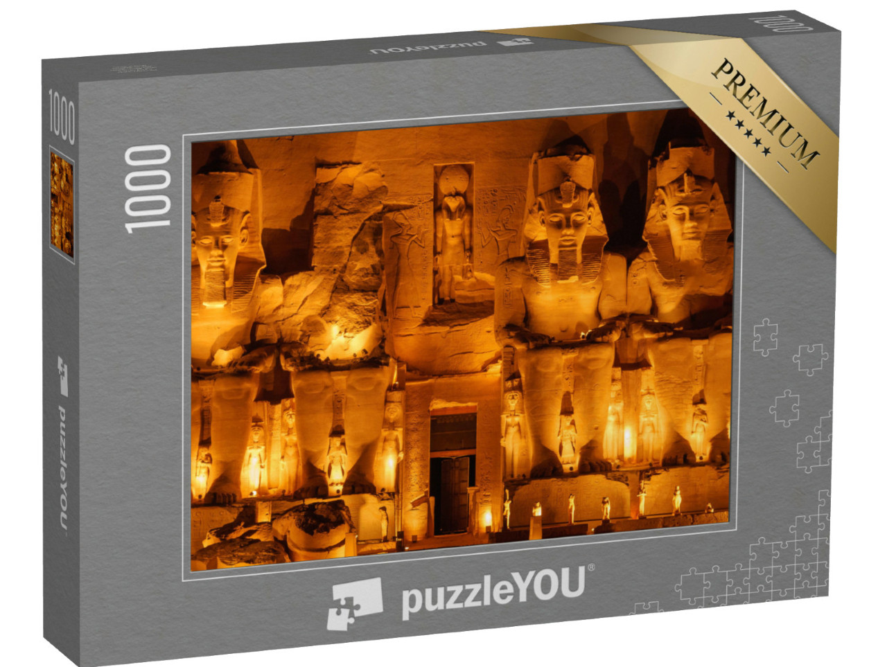 Puzzle 1000 Teile „Fotografie des Abu Simbel Tempels in der Nacht“