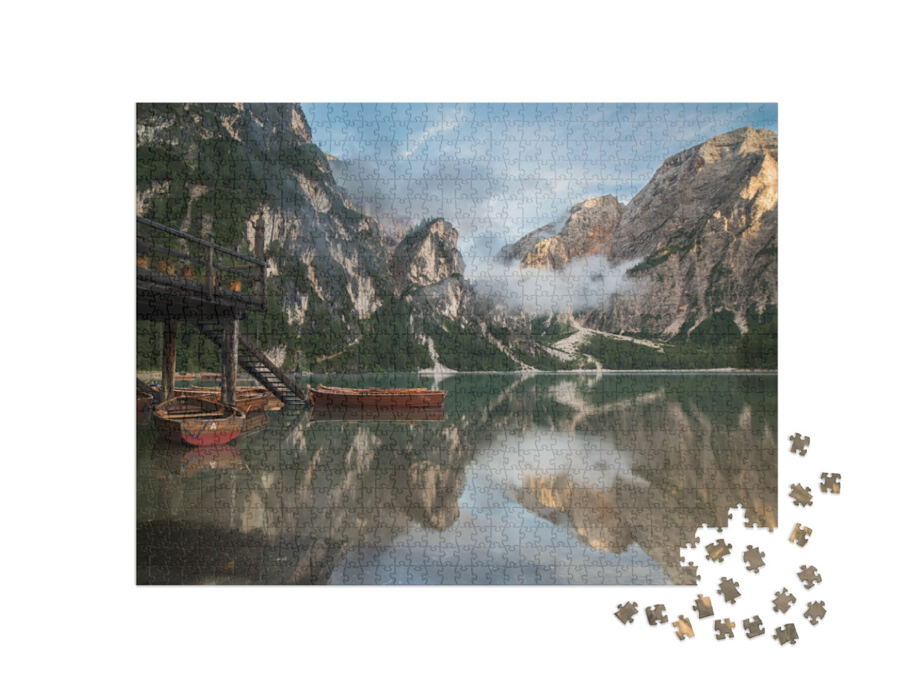 Puzzle 1000 Teile „Pragser Wildsee, Lago di Braies, Naturpark Fanes-Sennes-Prags, Dolomiten“