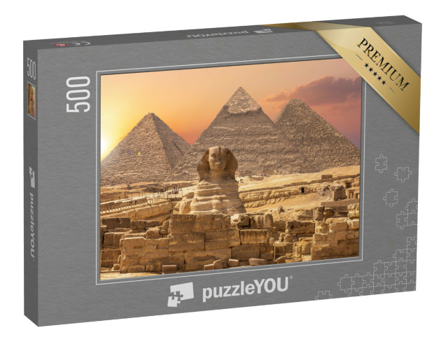 Puzzle 500 Teile „Weltwunder aus Ägypten: Pyramiden mit Sphinx, Gizeh“