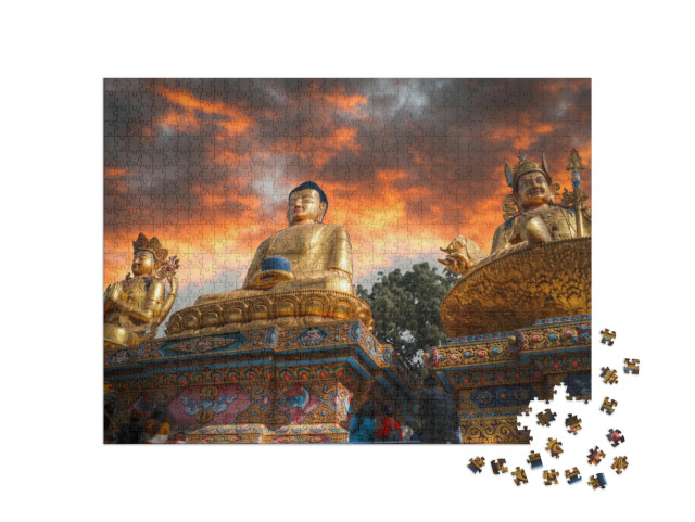 Puzzle 1000 Teile „Swayambhunath: goldene Buddha-Statue in Kathmandu, Nepal“