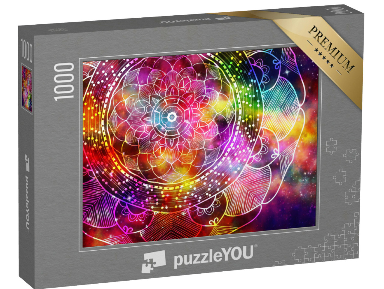 Puzzle 1000 Teile „Alte Sternenfelder und bunte Galaxien im Mandala Design“