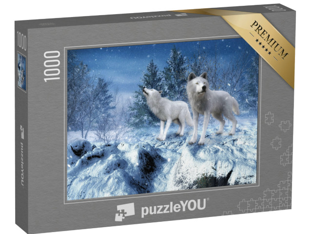 Puzzle 1000 Teile „Winterlandschaft mit zwei weißen Wölfen“