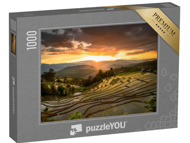 Puzzle 1000 Teile „Reisfelder bei Sonnenuntergang, Chiang Mai, Thailand“
