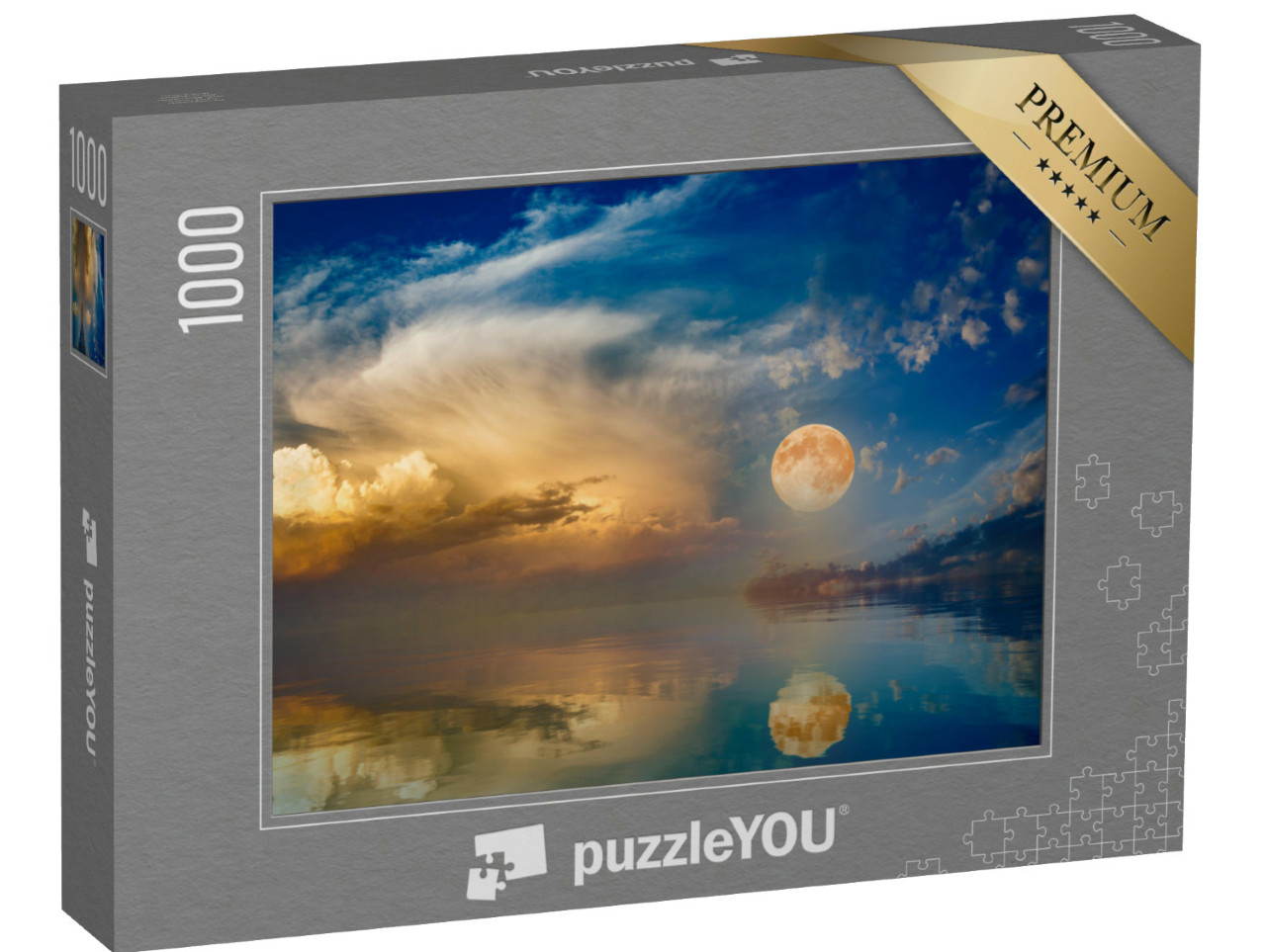 Puzzle 1000 Teile „Vollmond über dem Sonnenuntergangshimmel am Meer“