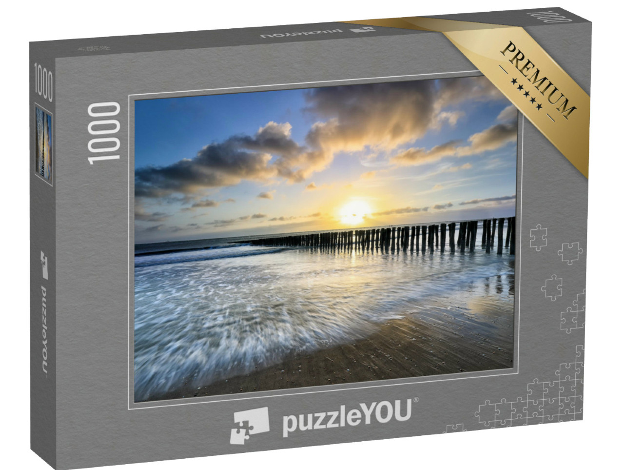 Puzzle 1000 Teile „Stürmischer Sonnenuntergang an der Nordseeküste“