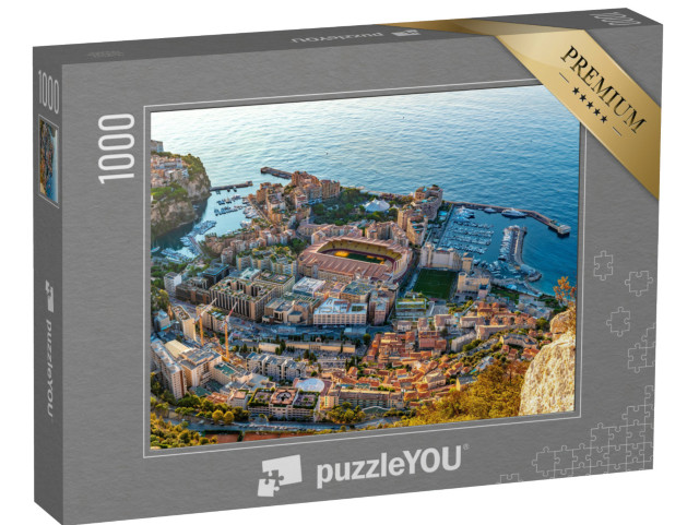 Puzzle 1000 Teile „Sonnenaufgang am Stadion von Monaco: Luftaufnahme“