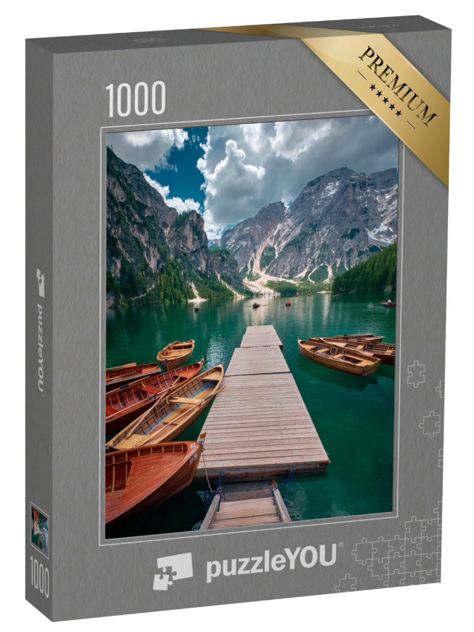Puzzle 1000 Teile „Die Landschaft um den Pragser Wildsee, Dolomiten, Italien“