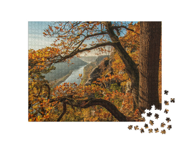 Puzzle 1000 Teile „Elbe im Elbsandsteingebirge in der Nähe der Bastei“