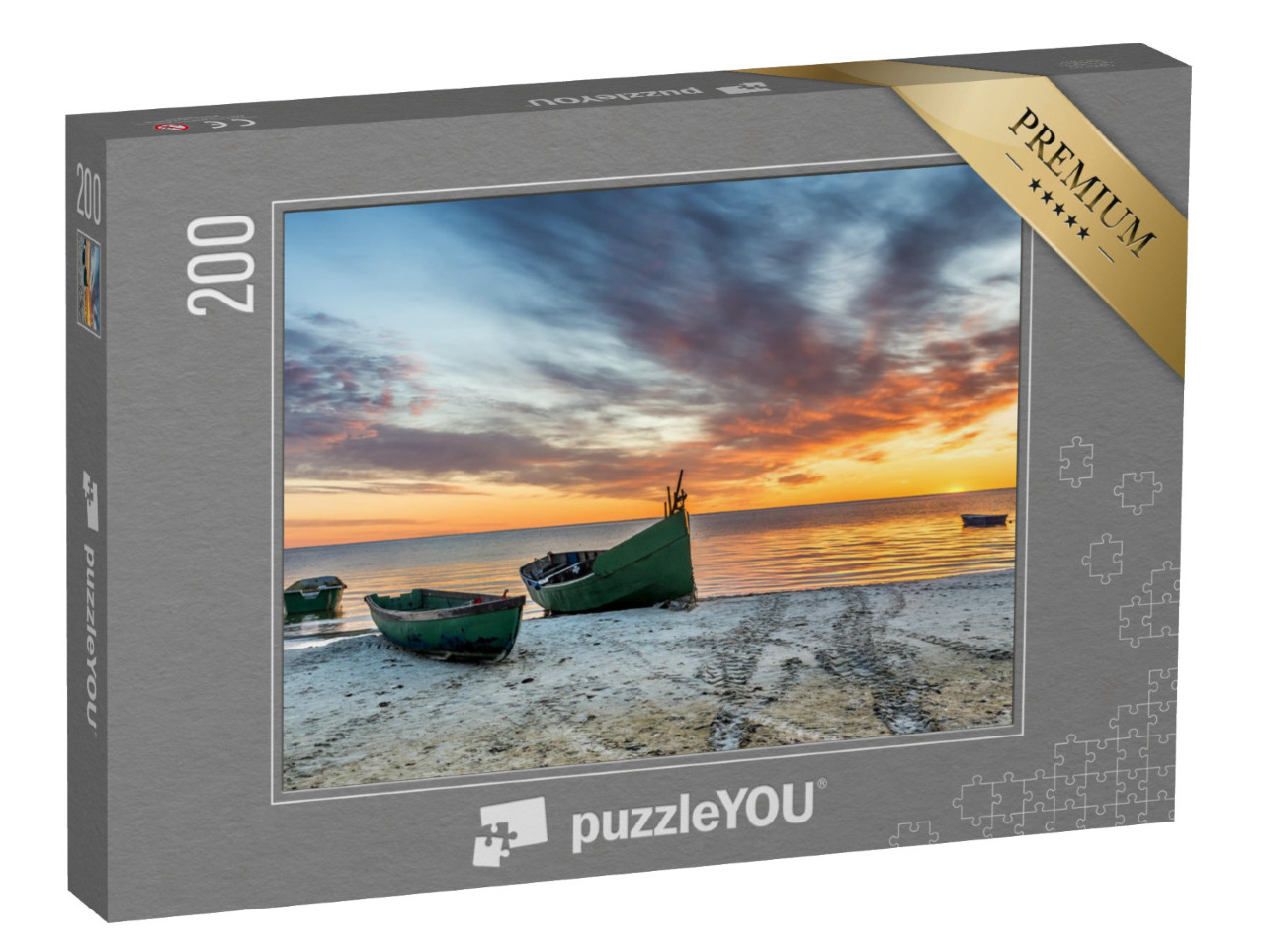 Puzzle 200 Teile „Verankertes Fischerboot am Sandstrand der Ostsee“