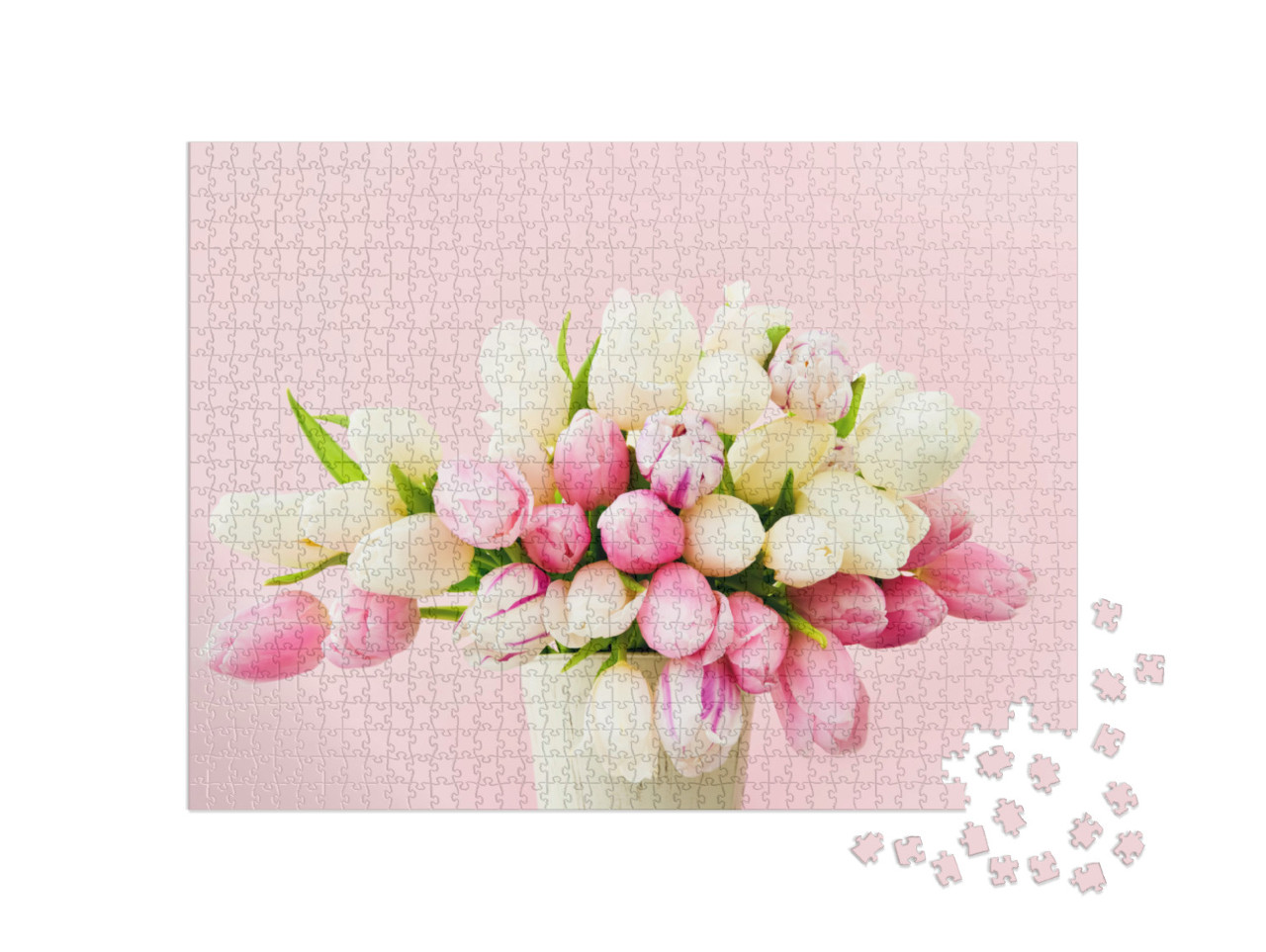 Puzzle 1000 Teile „Blumenbouquet aus rosa und weißen Tulpen“