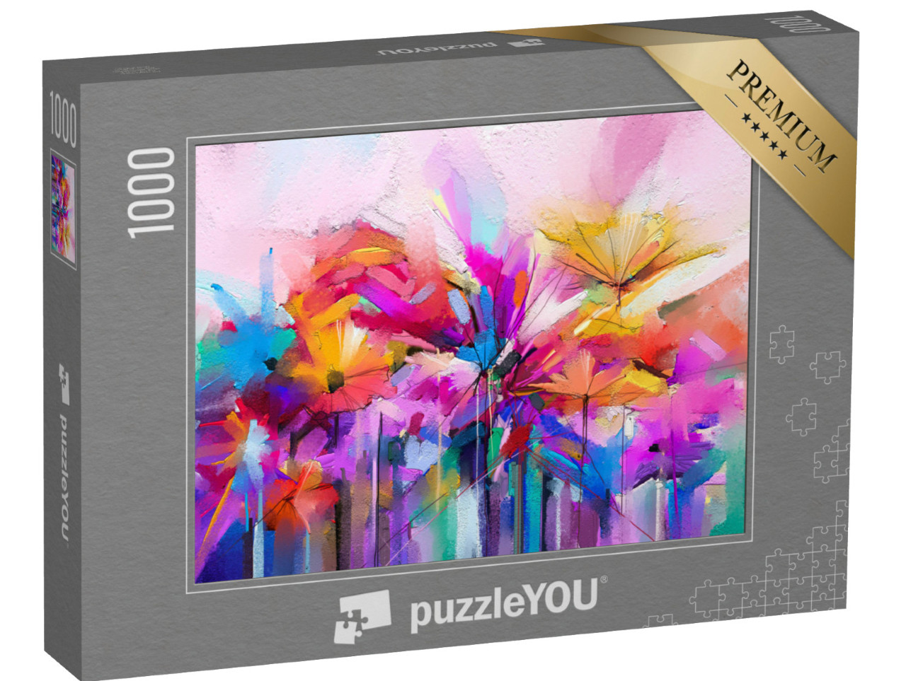 Puzzle 1000 Teile „Abstrakte Frühlingsblume mit Pinselstrichen auf Leinwand gemalt“