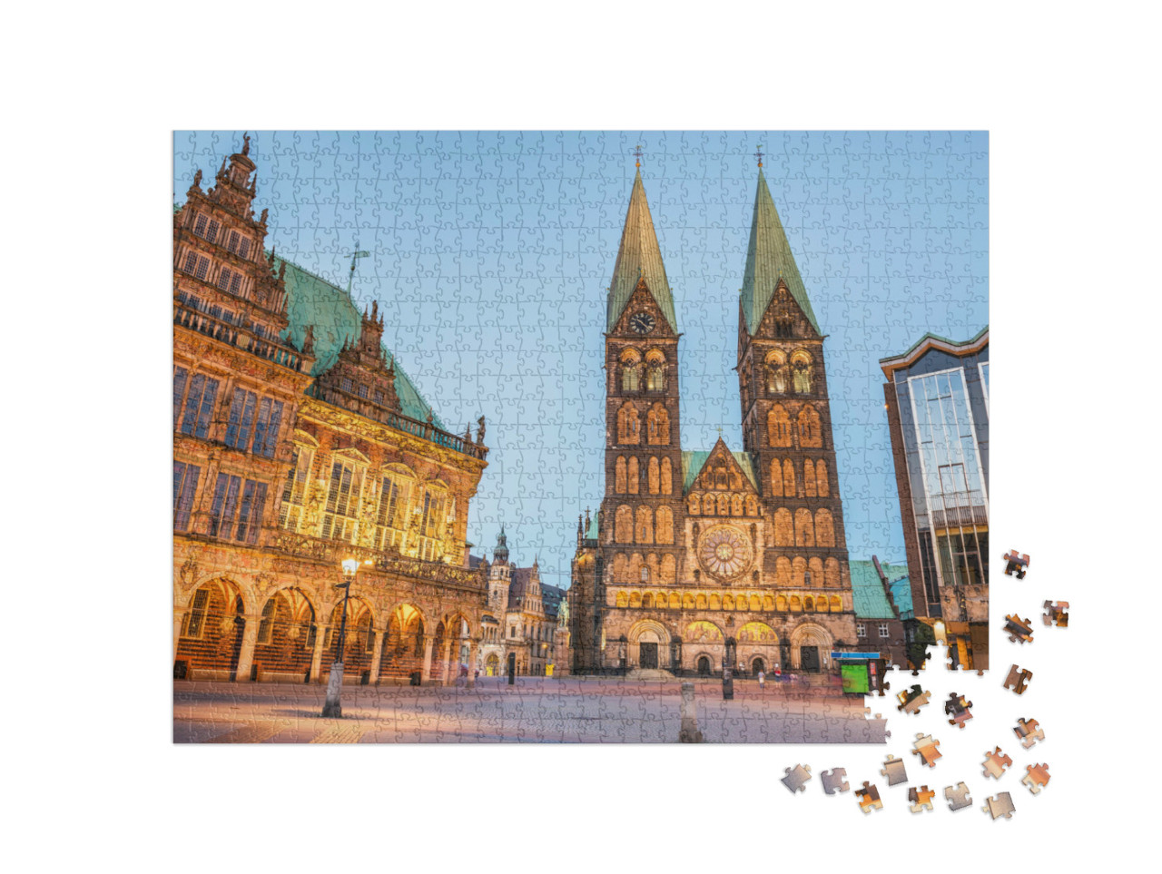 Puzzle 1000 Teile „Abendliche Altstadt von Bremen, Deutschland“