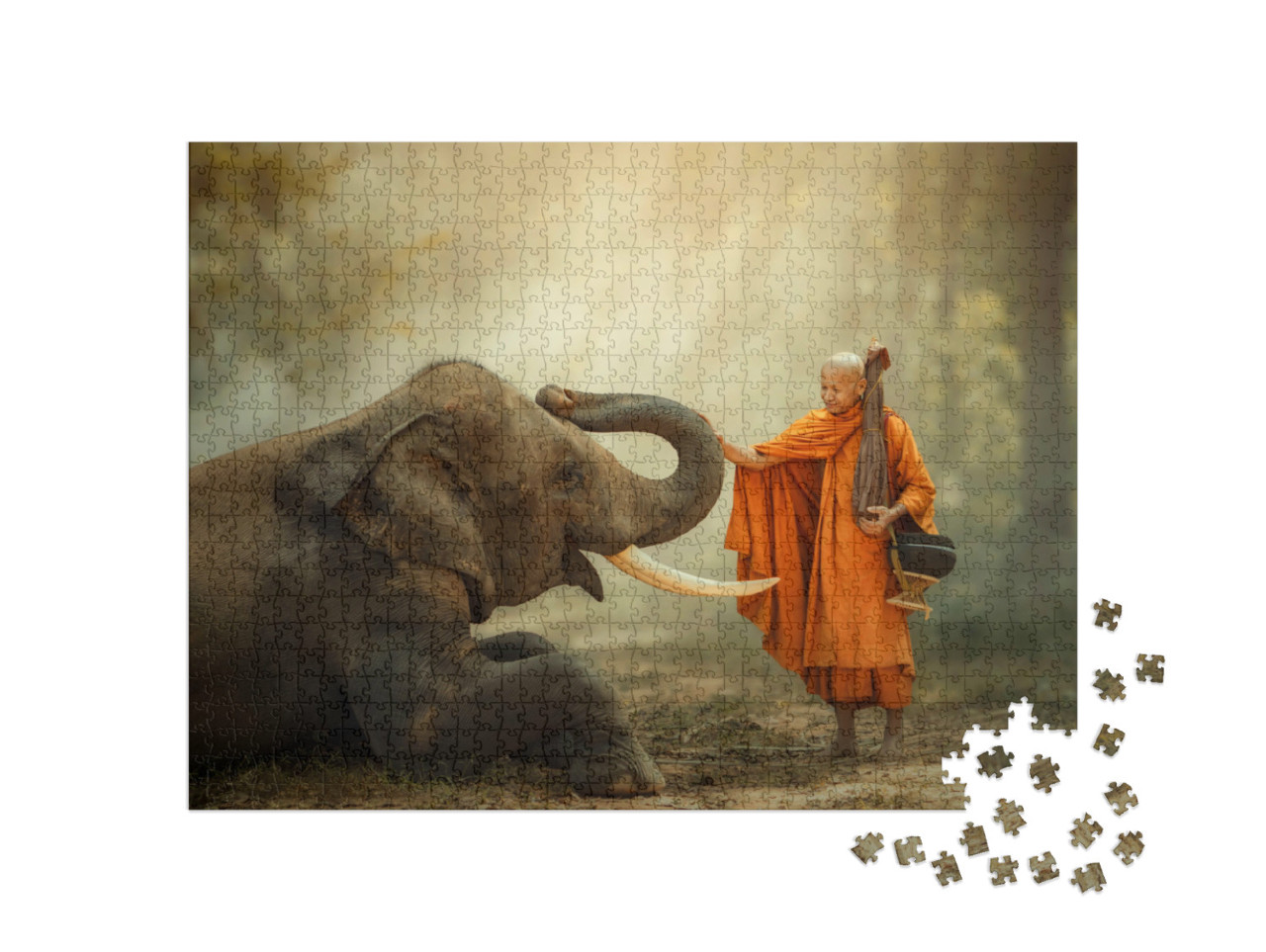 Puzzle 1000 Teile „Mönch und Elefant“