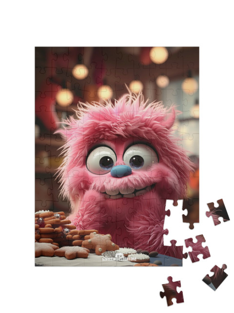 Puzzle 100 Teile „LITTLEMONSTERTIME: Pinky Puff – Weihnachten“