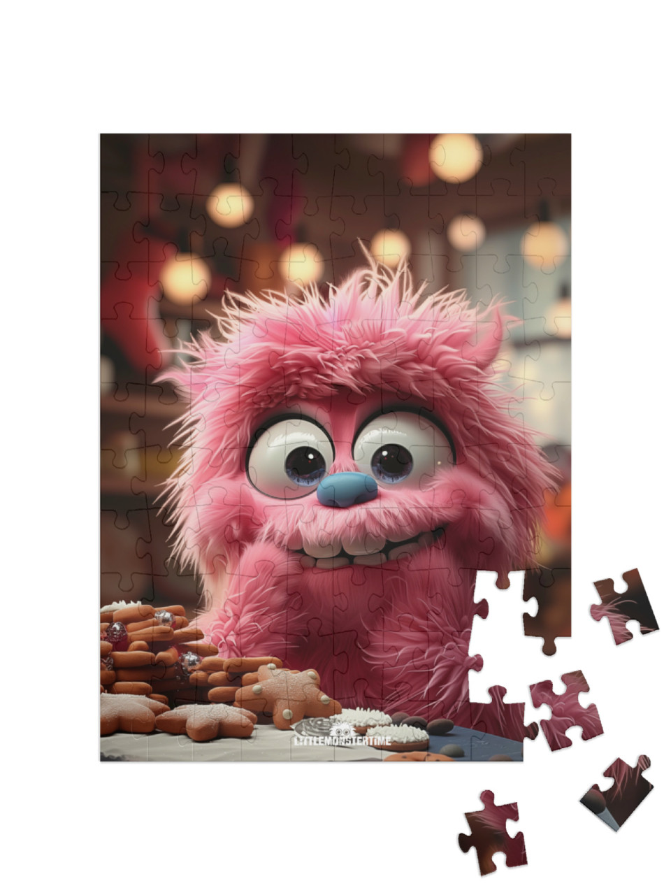 Puzzle 100 Teile „LITTLEMONSTERTIME: Pinky Puff – Weihnachten“