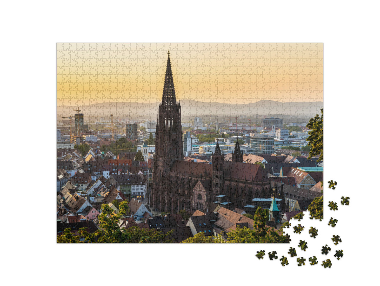 Puzzle 1000 Teile „Sonnenuntergang über Freiburg im Breisgau, Deutschland“