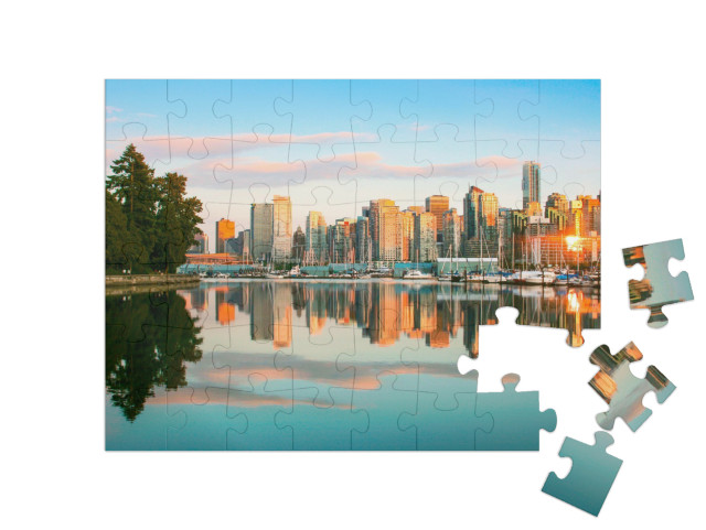 Puzzle 48 Teile „Vancouver im Sonnenuntergang, British Columbia, Kanada“