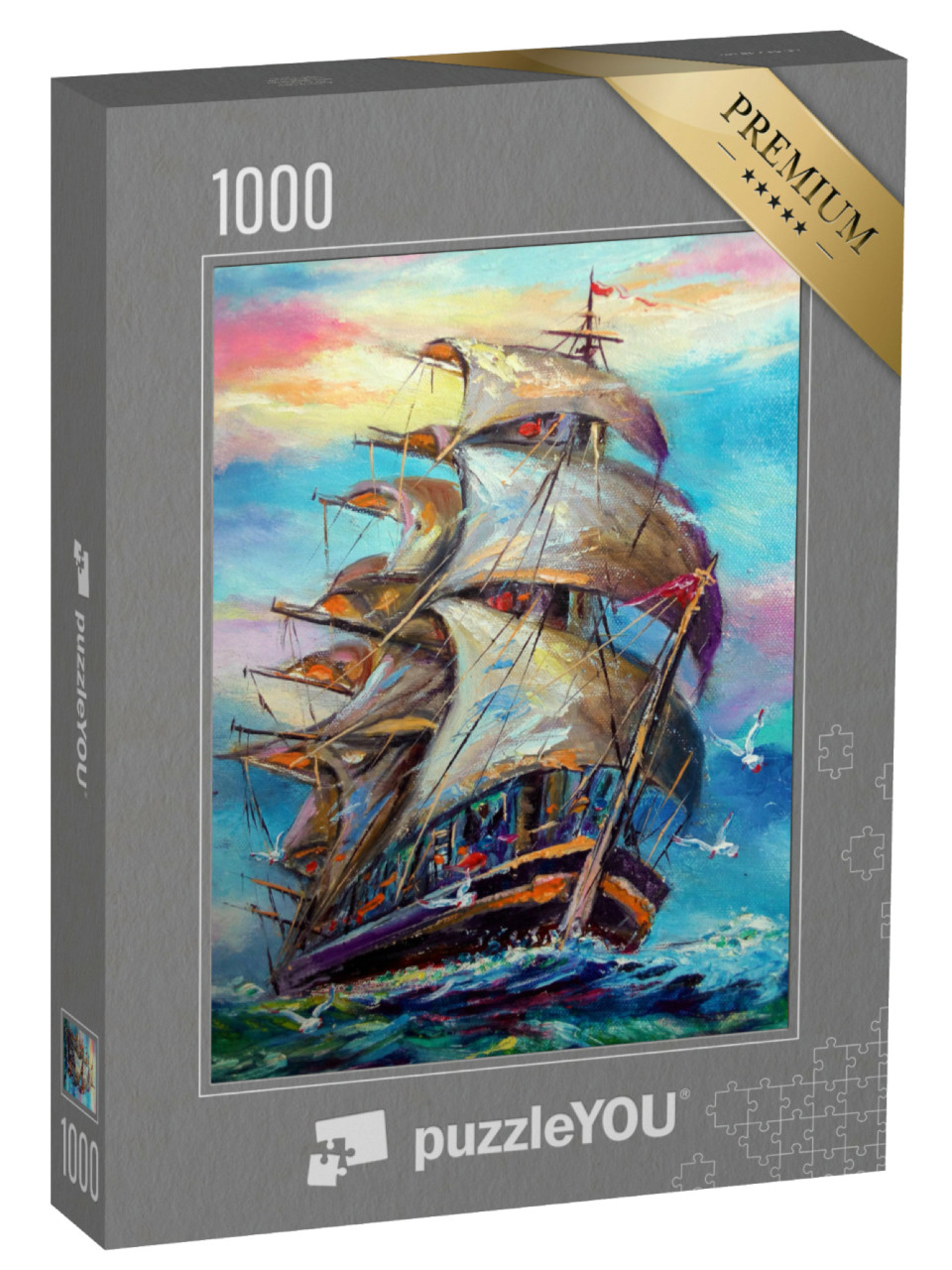 Puzzle 1000 Teile „Ölgemälde: Segelschiff hart am Wind“