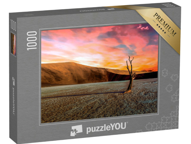 Puzzle 1000 Teile „Namibischer Wüstenbaum im Sonnenuntergang Panorama - Afrika - Namibia - Düne“