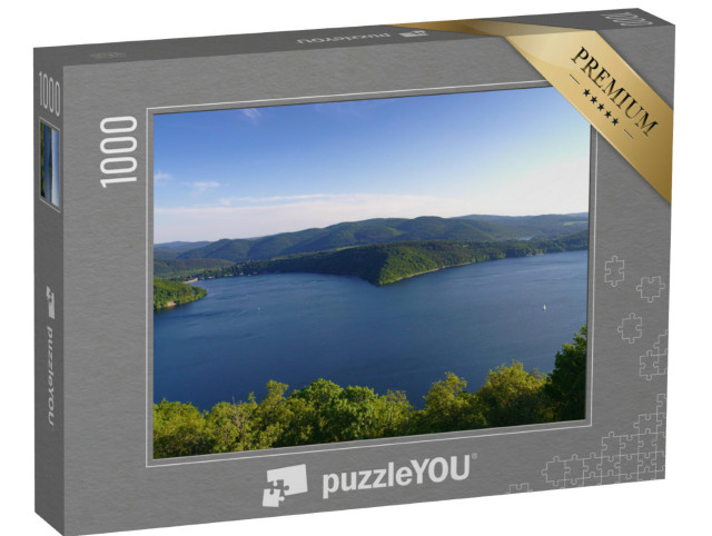 Puzzle 1000 Teile „Blick von Schloss Waldeck auf den Edersee mit Wald, Hessen“
